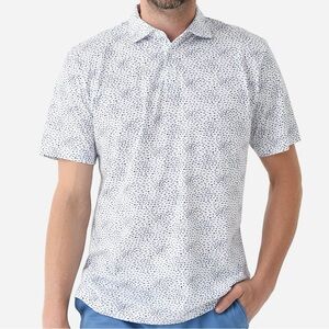 Peter Millar Twilight Blue Pilot Mill Ocean Traffic Fish Printed Polo MS23K55